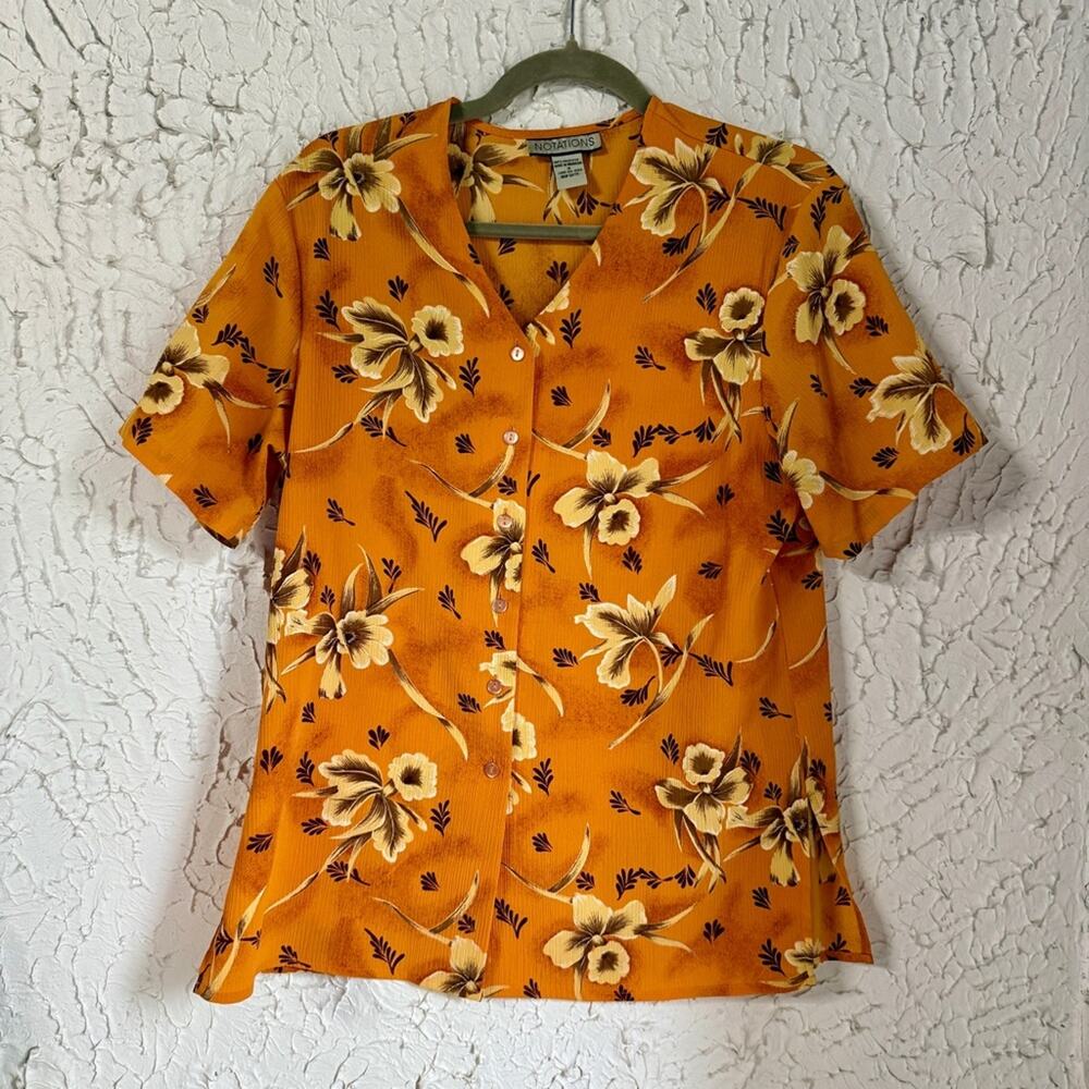 Vintage Notations Orange Floral Button-Down Shirt
